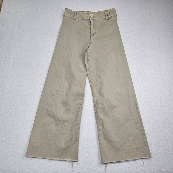 Zara High Rise Marine Wide Leg Raw Hem Pants Girls Juniors Size 13-14 Adjustable - Picture 15 of 16